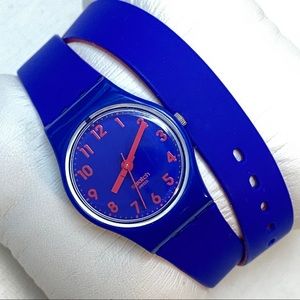 Swatch BIKO BLOO Lady Double Wrap Blue Pink Silicone Watch LS115